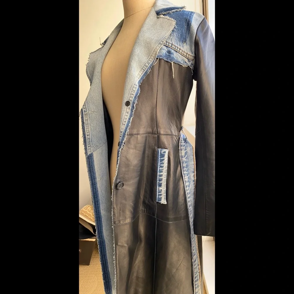 NWOT Genuine leather and Denim coat. - Picture 3 of 8